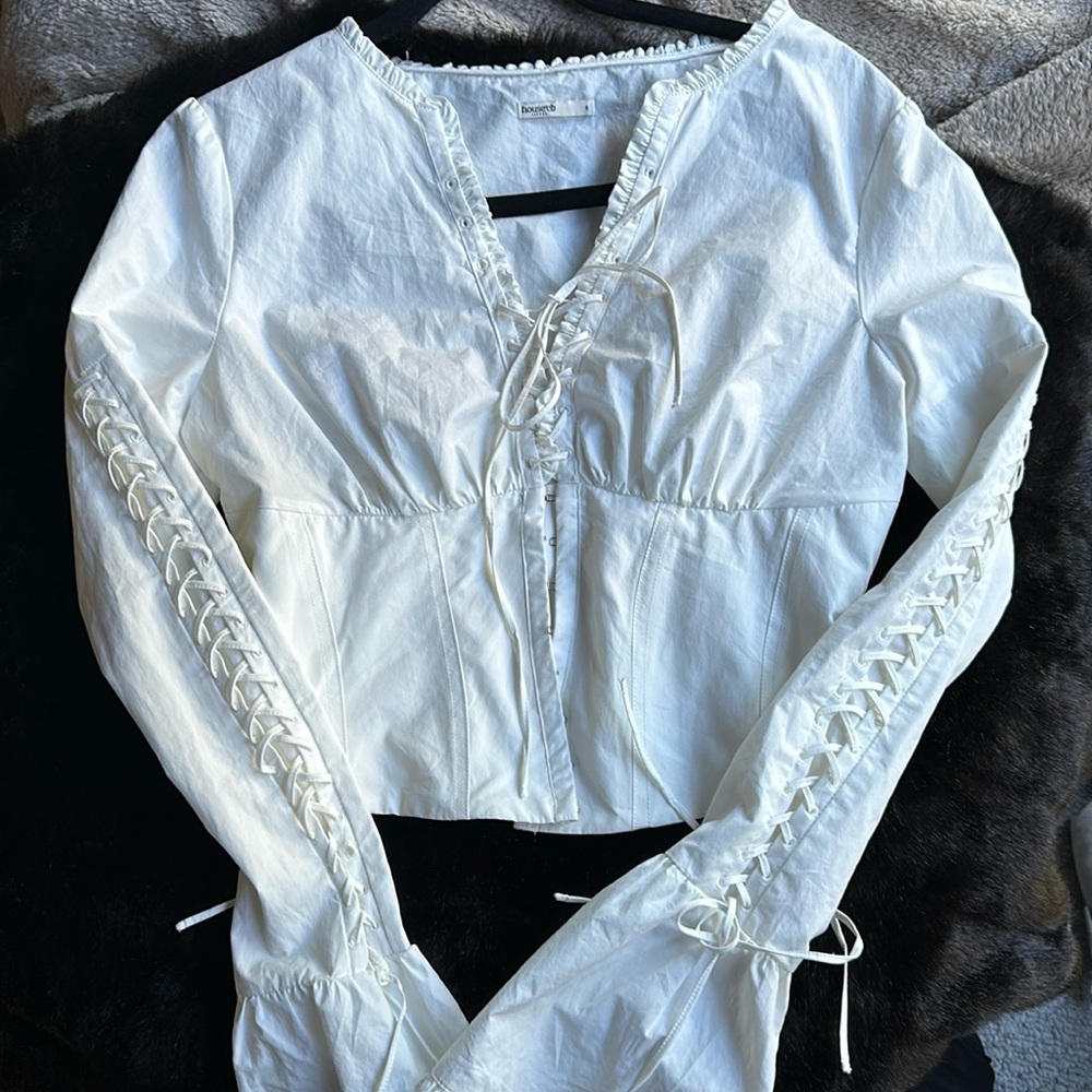 House of cb corset Anissa stretch woven lace up top